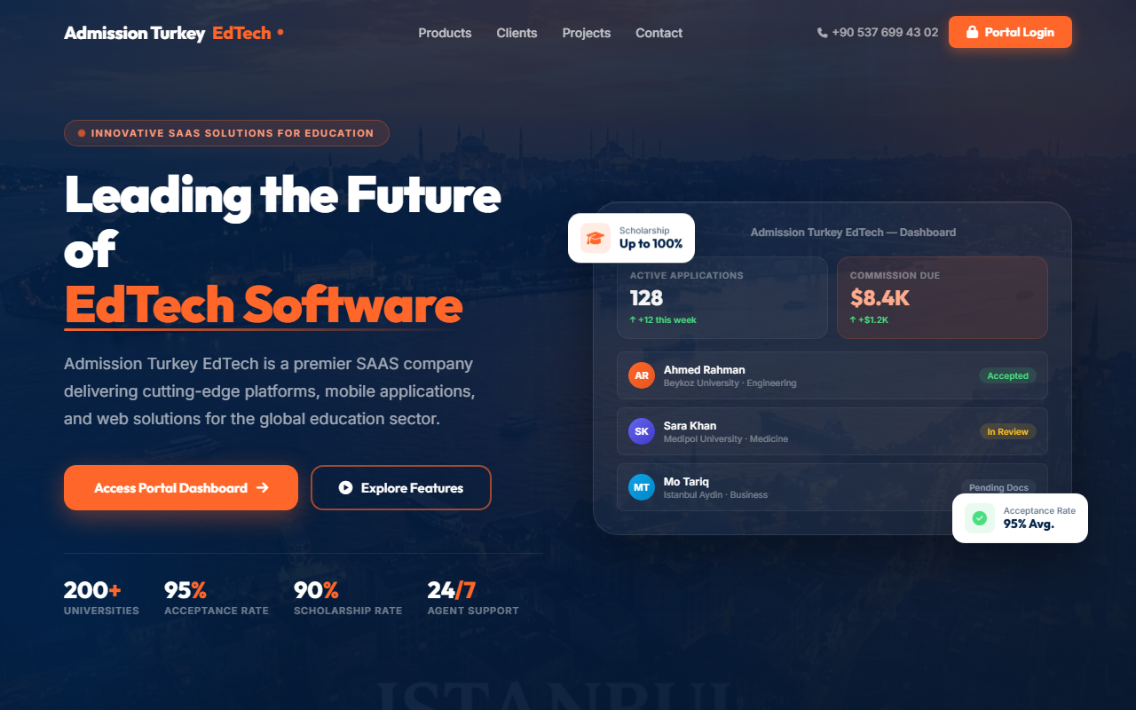Admission Turkey EdTech partner portal dashboard